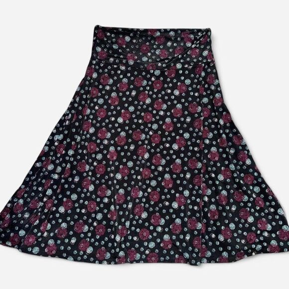 LulaRoe “Azure” Black Stretchy Bell Skirt with Purple and Teal Polka Dots - Picture 1 of 8